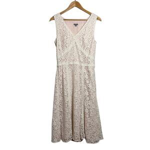 Ann Taylor Sleeveless Lace Midi Dress Size 10 Cream Fit & Flare Cottagecore